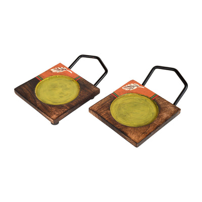 Brown - Hook-ed Snack Bowl with Square Tray Two Sets with One Holding Tray (6.5x4x4.5/13.5x4.5)