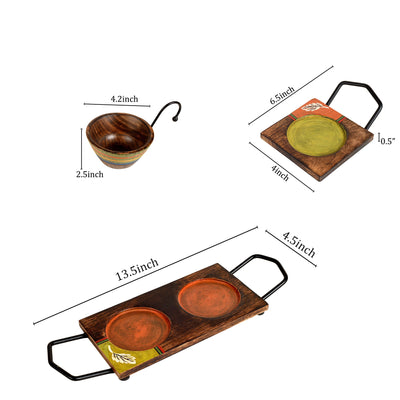 Brown - Hook-ed Snack Bowl with Square Tray Two Sets with One Holding Tray (6.5x4x4.5/13.5x4.5 inches)