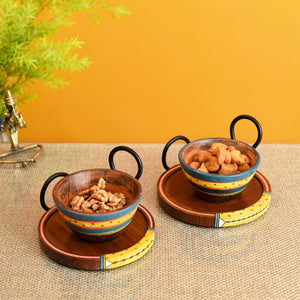 Brown - Ringo Snack Bowls with round Tray-Two Set (large) (6x6x2.5/4x4x3.5)