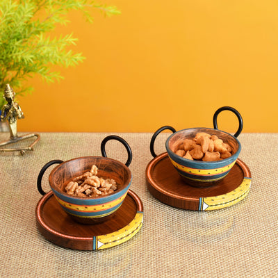 Brown - Ringo Snack Bowls with round Tray-Two Set (large) (6x6x2.5/4x4x3.5)