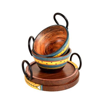 Brown - Ringo Snack Bowls with round Tray-Two Set (large) (6x6x2.5/4x4x3.5)