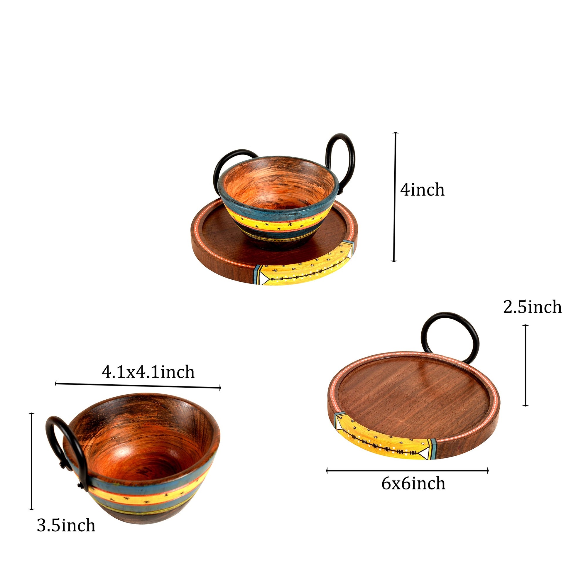 Brown - Ringo Snack Bowls with round Tray-Two Set (large) (6x6x2.5/4x4x3.5)