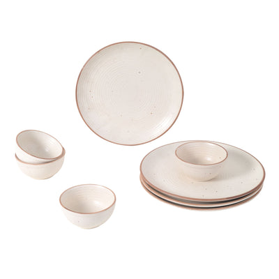 Elysian White Dinner Plates (Set of 4) Plates and 4 Veg Bowls (p-10x10x1, b-4.2x4.2x2