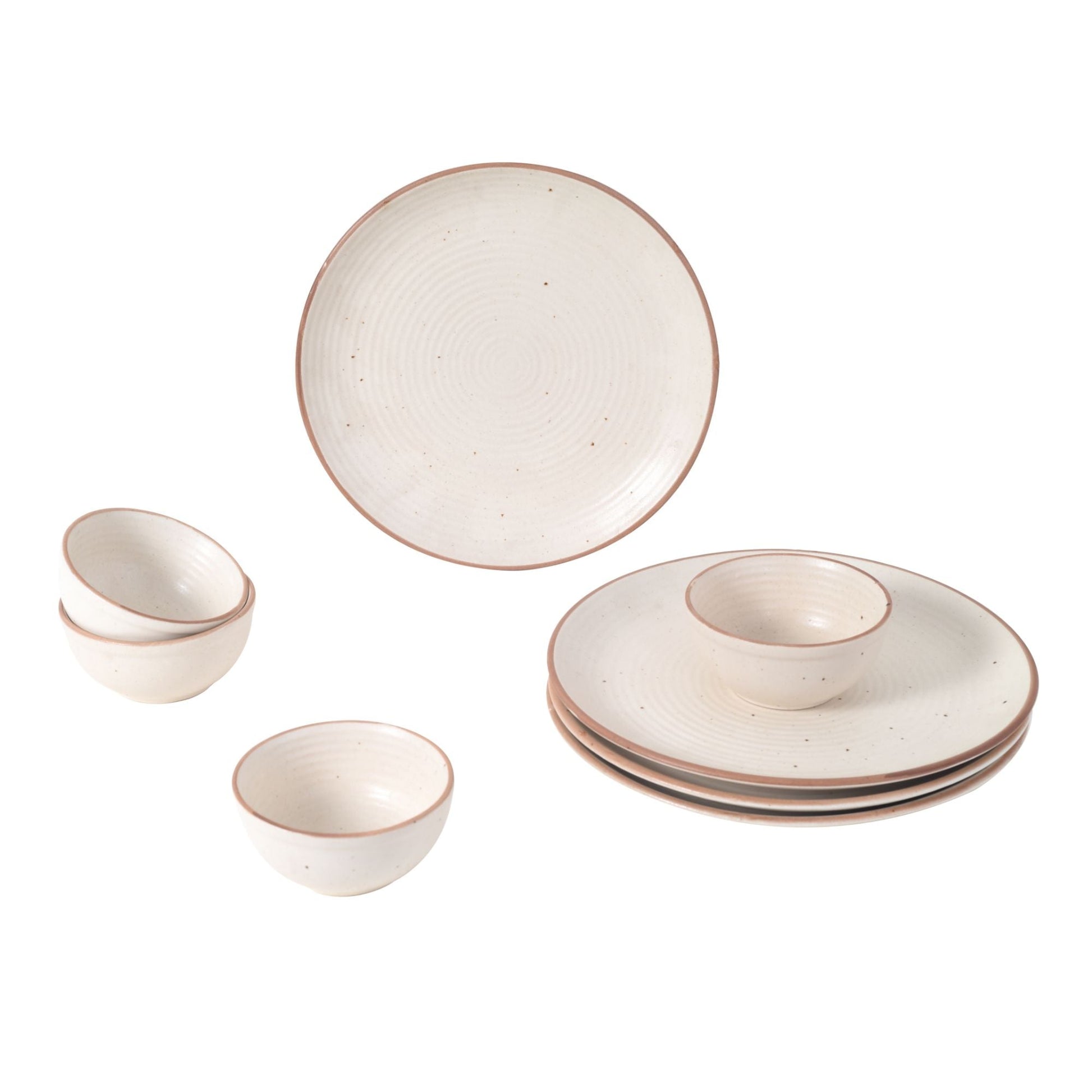 Elysian White Dinner Plates (Set of 4) Plates and 4 Veg Bowls (p-10x10x1, b-4.2x4.2x2