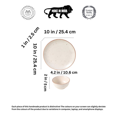 Elysian White Dinner Plates (Set of 4) Plates and 4 Veg Bowls (p-10x10x1, b-4.2x4.2x2