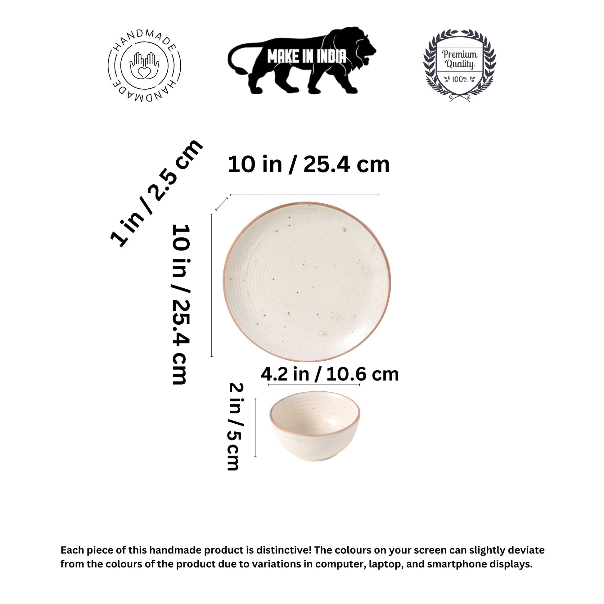 Elysian White Dinner Plates (Set of 4) Plates and 4 Veg Bowls (p-10x10x1, b-4.2x4.2x2