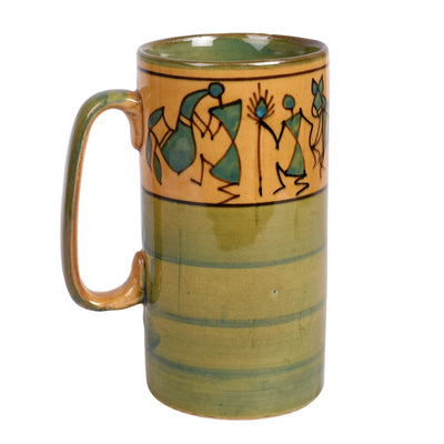 Green - Mug Ceramic Yellow Warli (Set of 2) (5x3.75x3.1)