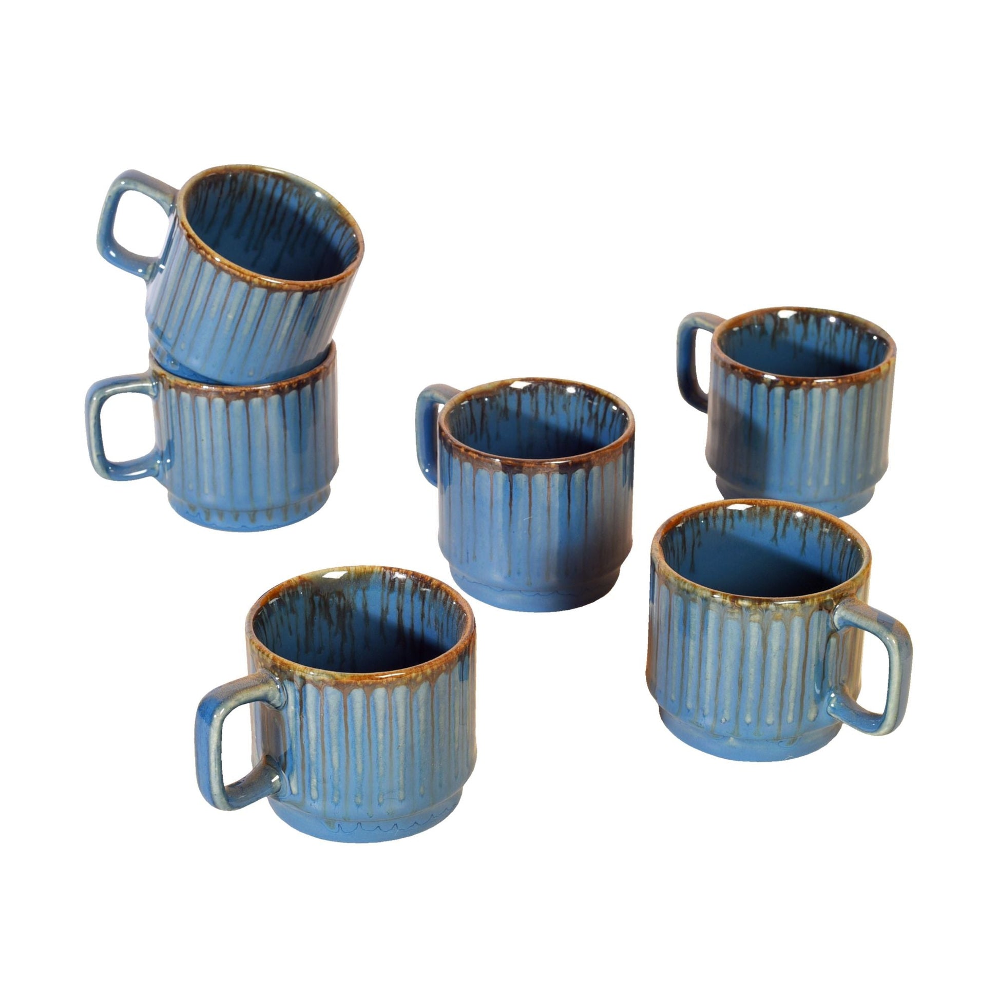 Blue - Cerulian Stripes Tea Cups (Set of 6