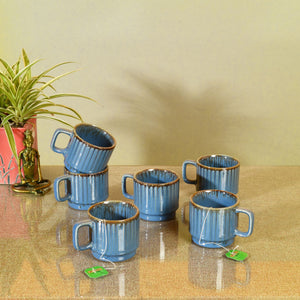 Blue - Cerulian Stripes Tea Cups (Set of 6