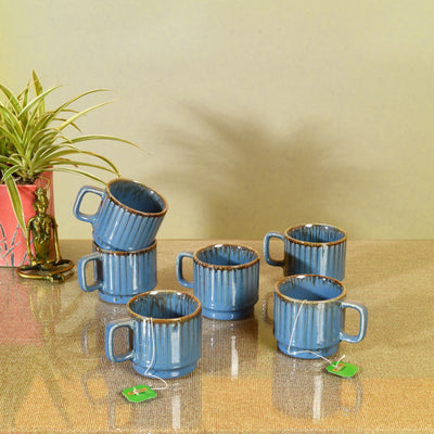 Blue - Cerulian Stripes Tea Cups (Set of 6