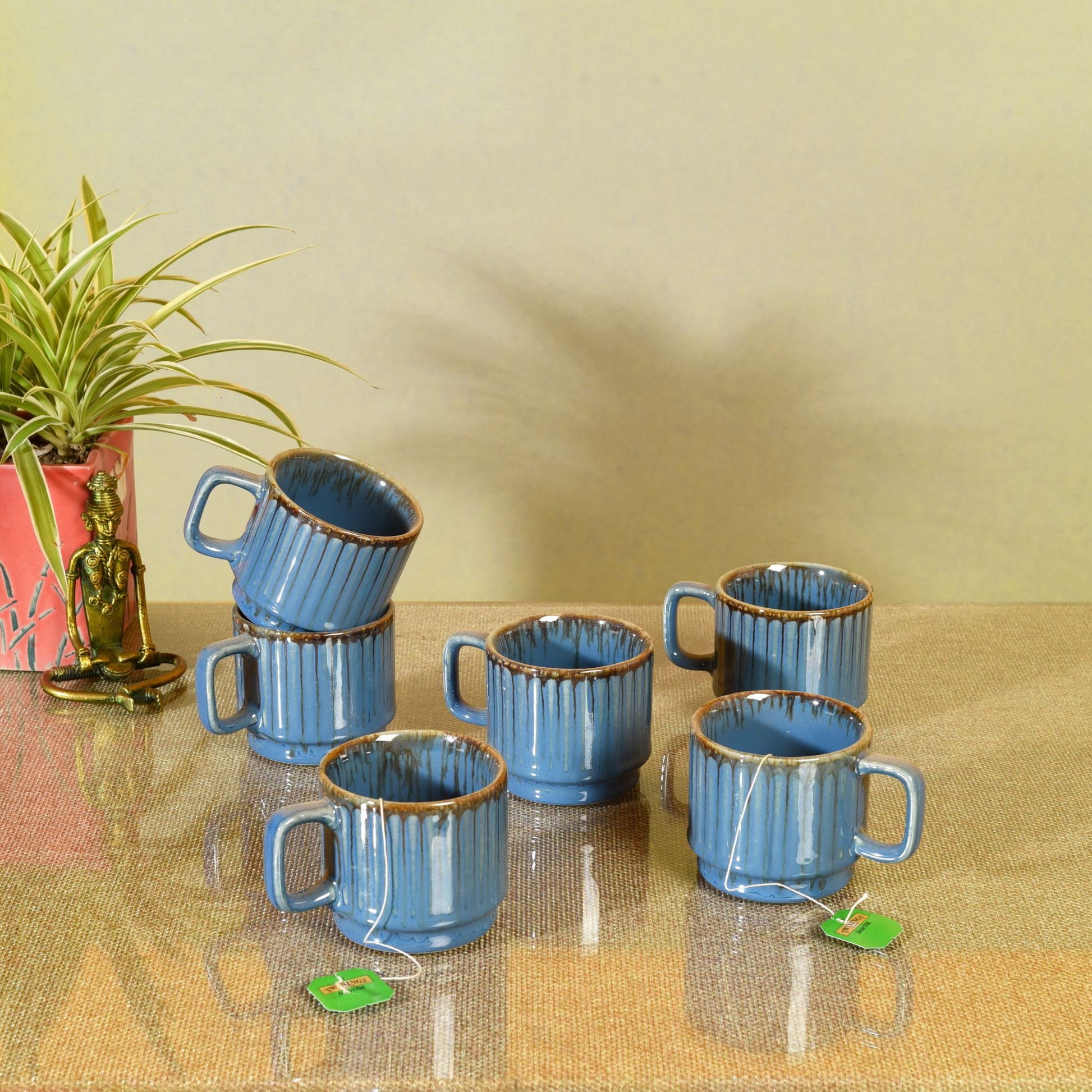 Blue - Cerulian Stripes Tea Cups (Set of 6