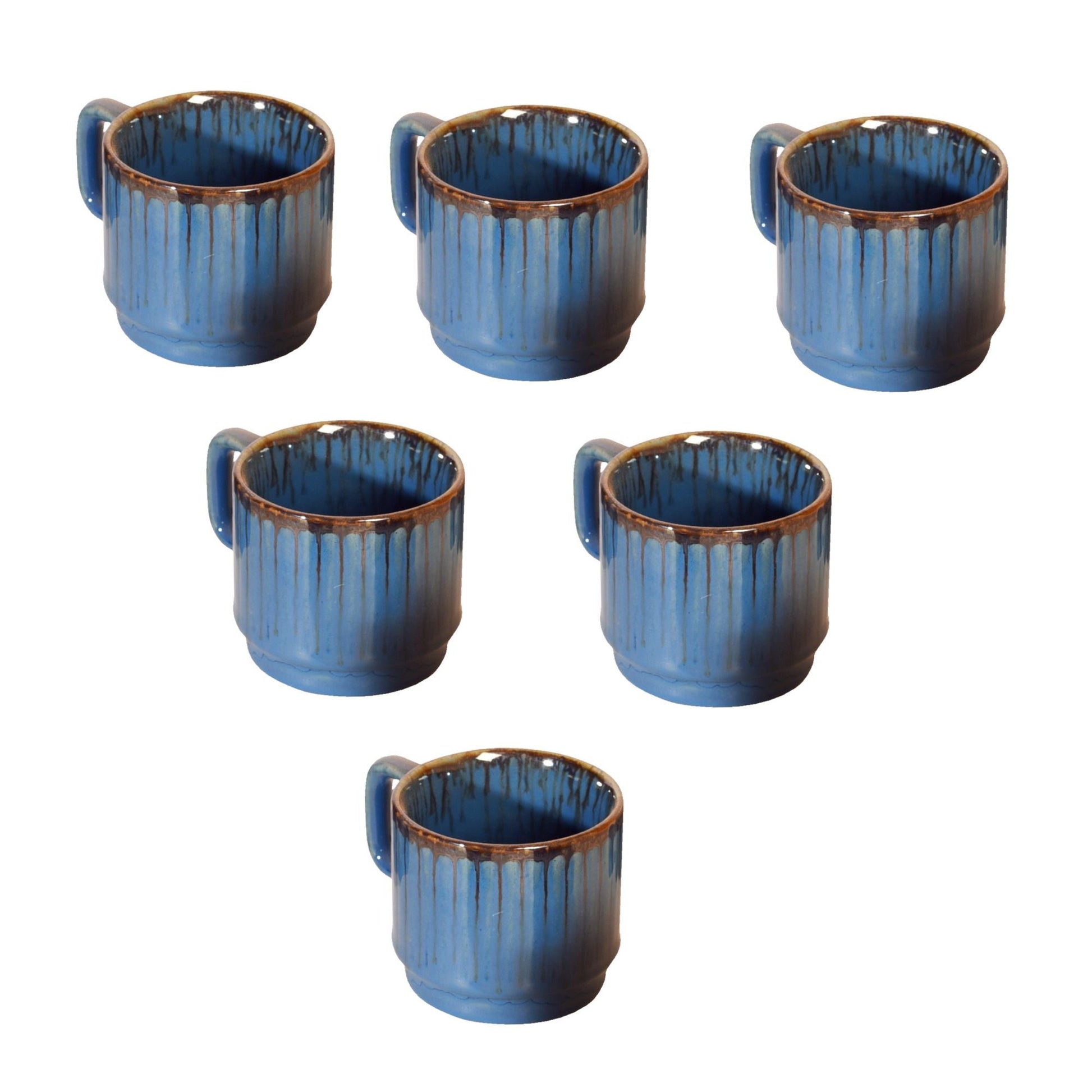 Blue - Cerulian Stripes Tea Cups (Set of 6