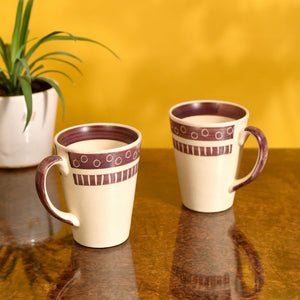 Beige - Mug Ceramic Magenta Polka (Set of 2) (4x3.2x4.1)