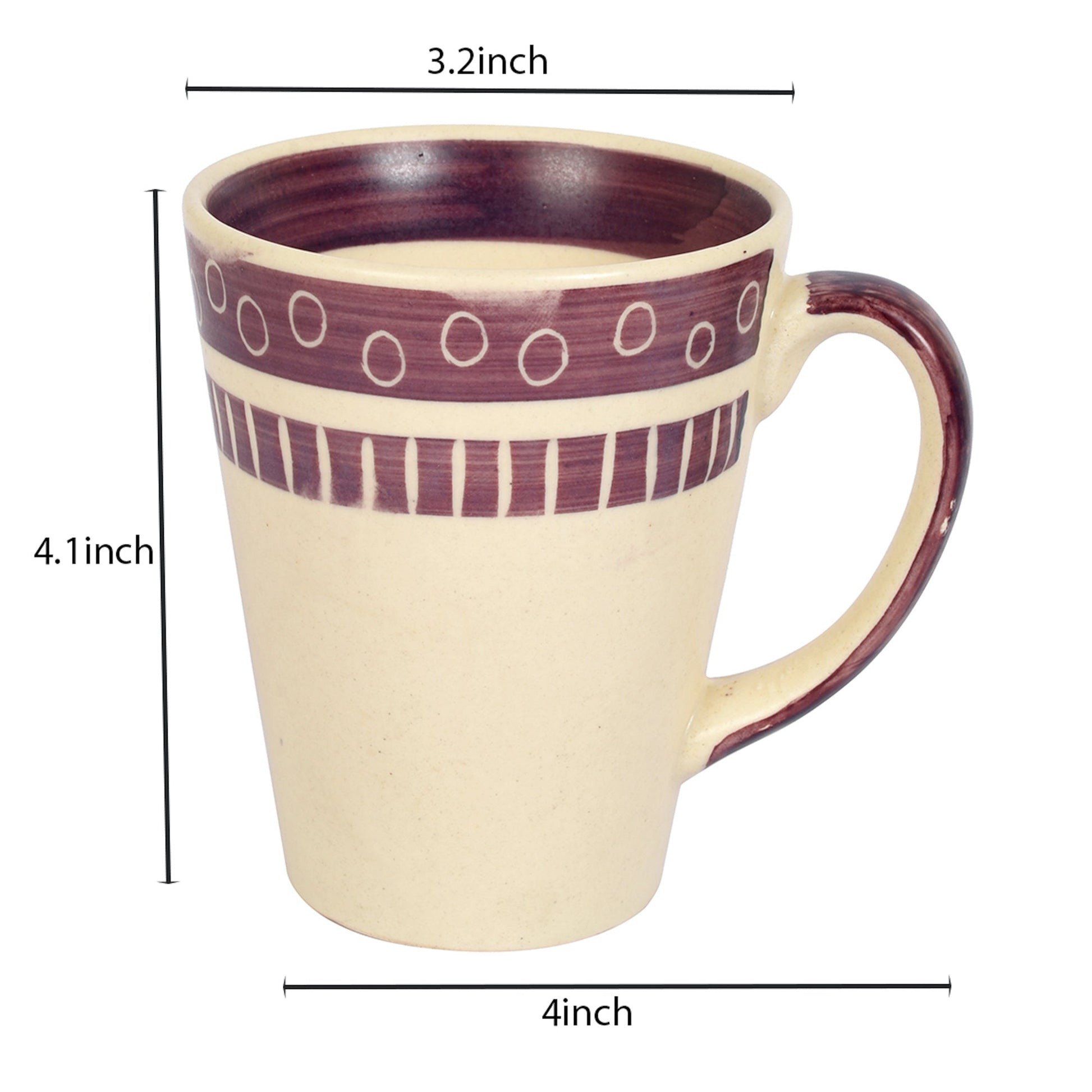 Beige - Mug Ceramic Magenta Polka (Set of 2) (4x3.2x4.1)