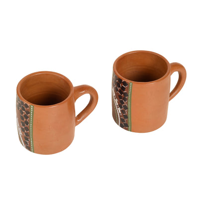 Brown - Knosh-1 Earthen Cups with Tribal Motifs (4.5x3x3.6)