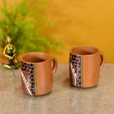 Brown - Knosh-1 Earthen Cups with Tribal Motifs (4.5x3x3.6)