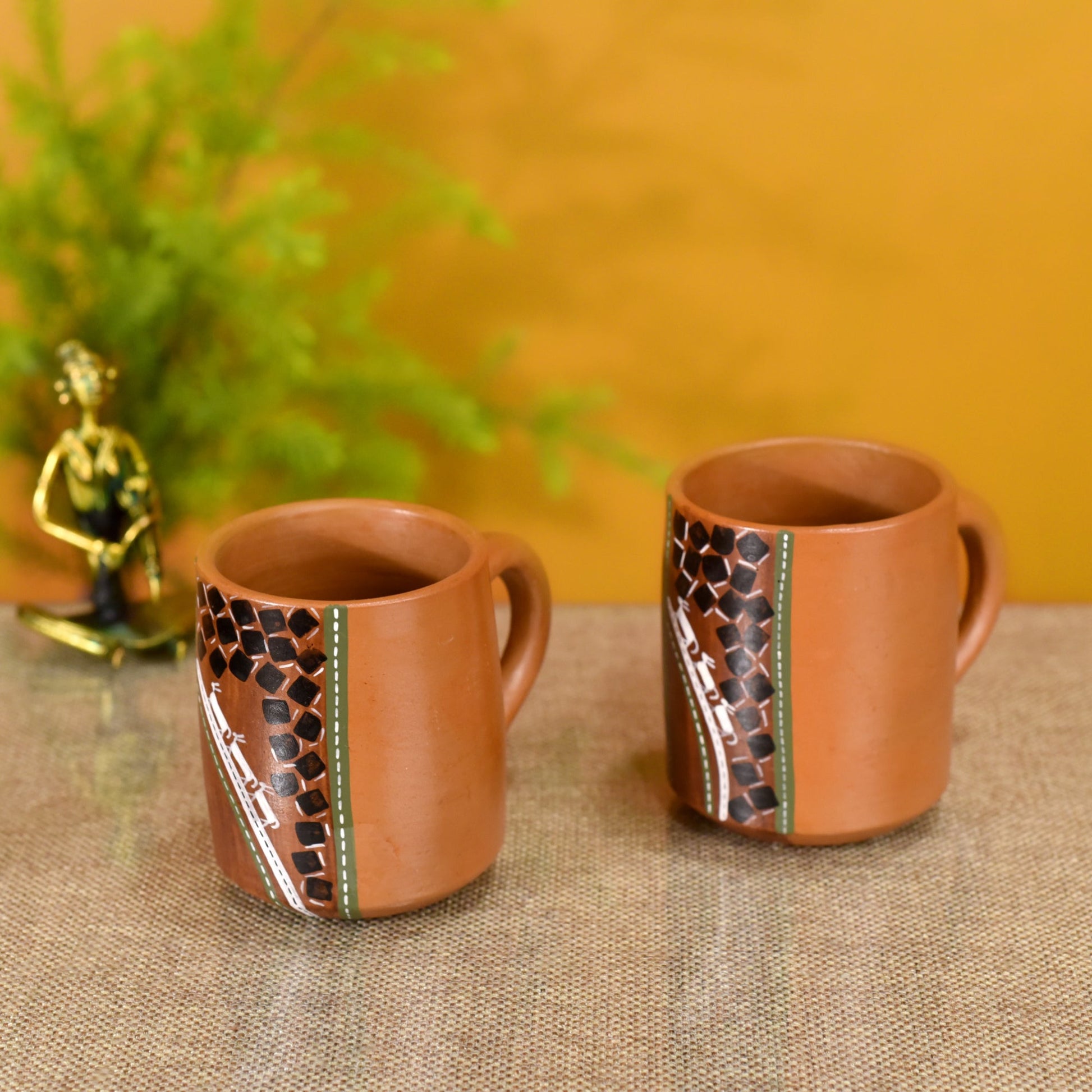Brown - Knosh-1 Earthen Cups with Tribal Motifs (4.5x3x3.6)