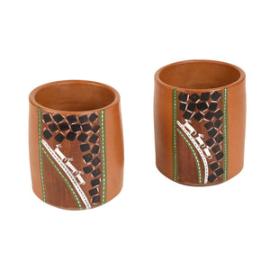 Brown - Knosh-1 Earthen Cups with Tribal Motifs (4.5x3x3.6)