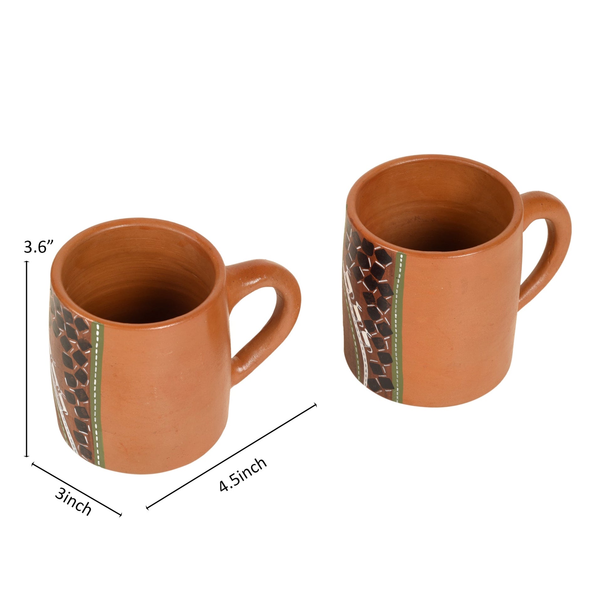 Brown - Knosh-1 Earthen Cups with Tribal Motifs (4.5x3x3.6)