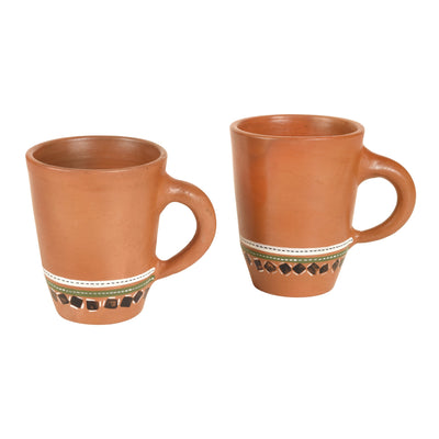 Brown - Knosh-4 Earthen Mugs with Tribal Motifs (Set of 2)