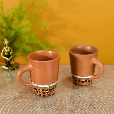 Brown - Knosh-4 Earthen Mugs with Tribal Motifs (Set of 2)