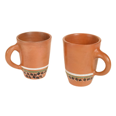Brown - Knosh-4 Earthen Mugs with Tribal Motifs (Set of 2)