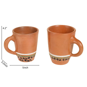 Brown - Knosh-4 Earthen Mugs with Tribal Motifs (Set of 2)