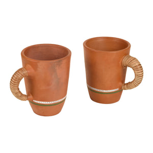Brown - Knosh-5 Earthen Mugs with Caned Handle (Set of 2)