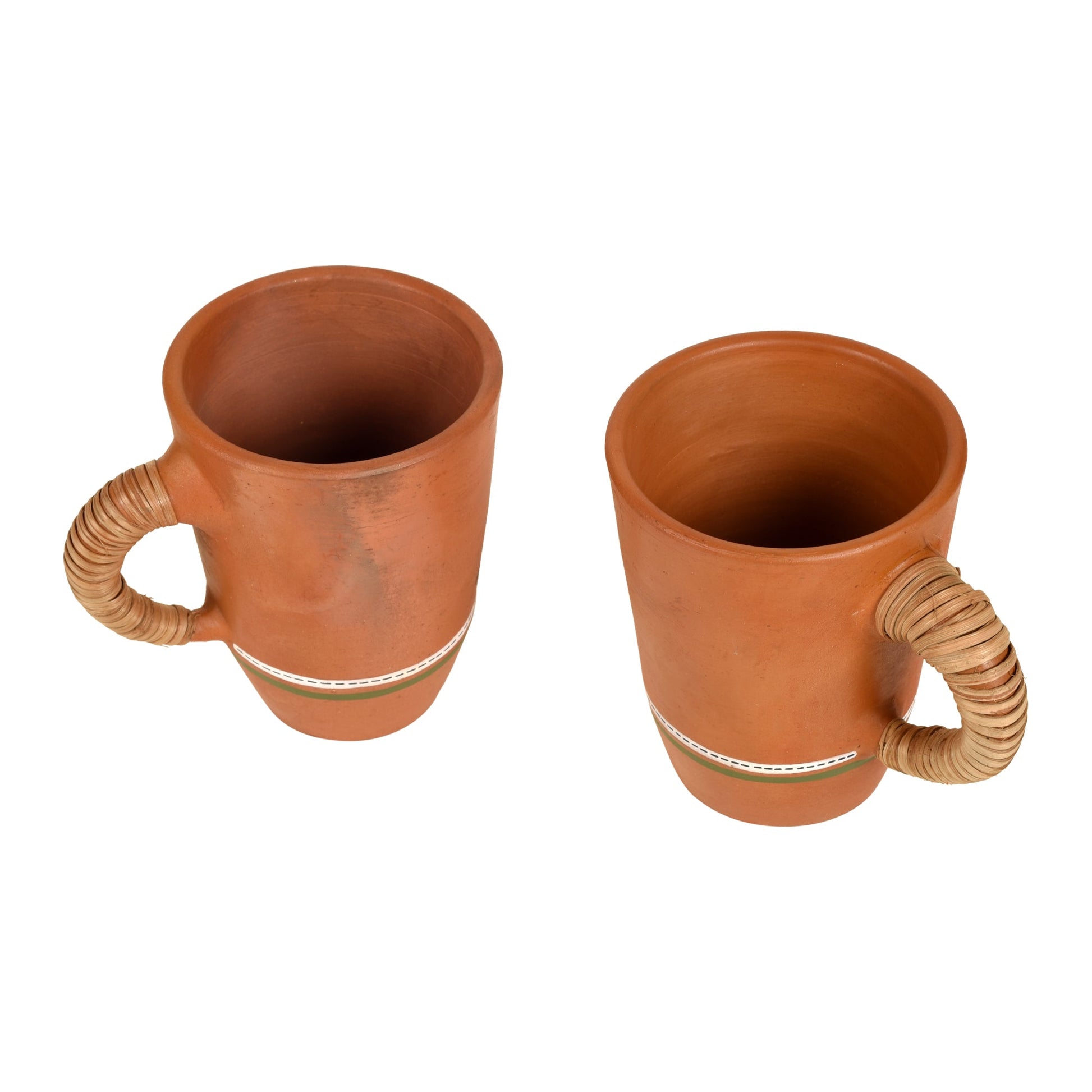 Brown - Knosh-5 Earthen Mugs with Caned Handle (Set of 2)
