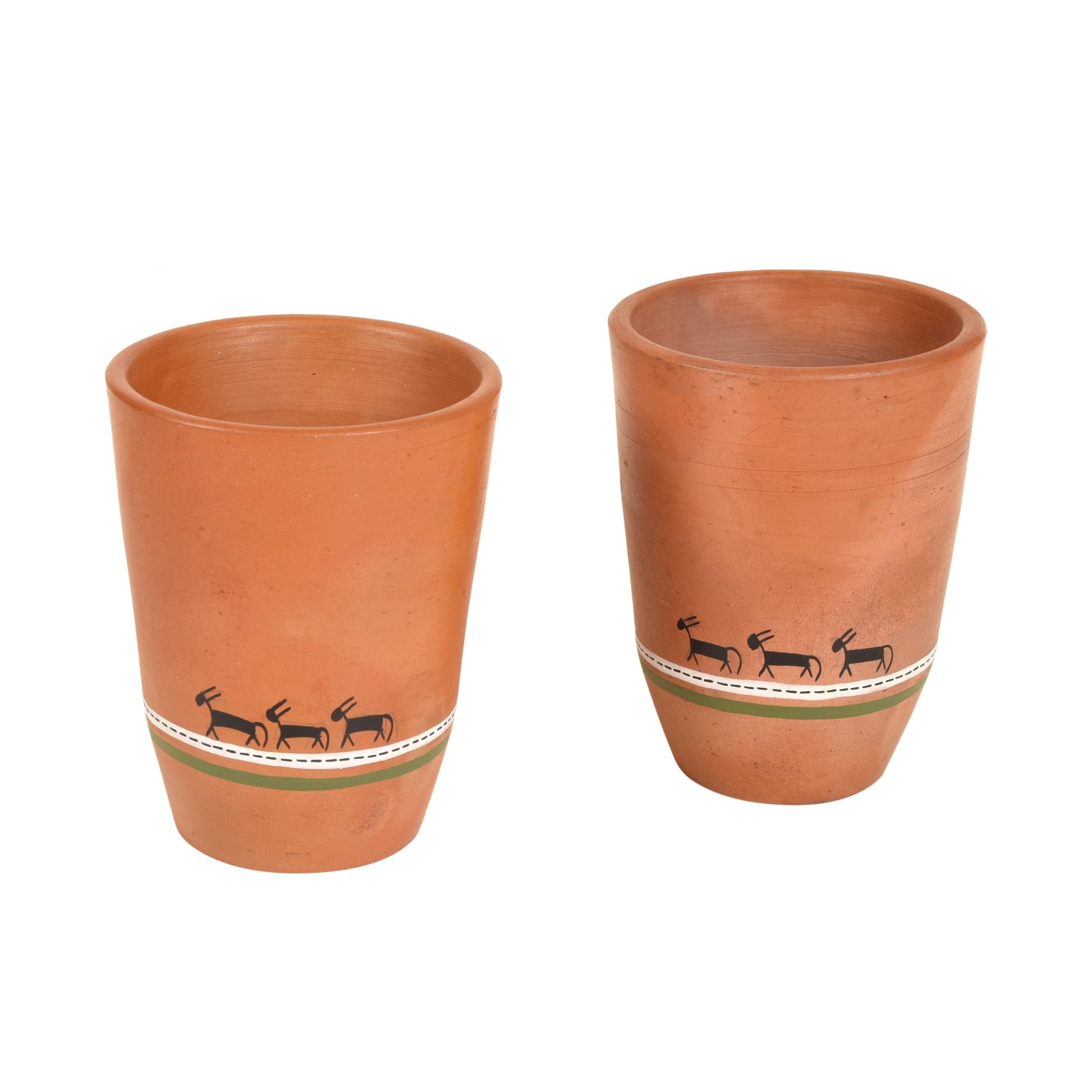 Brown - Knosh-5 Earthen Mugs with Caned Handle (Set of 2)