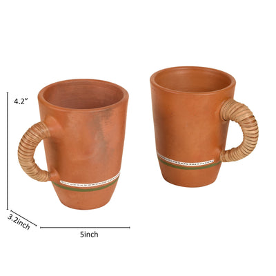 Brown - Knosh-5 Earthen Mugs with Caned Handle (Set of 2)