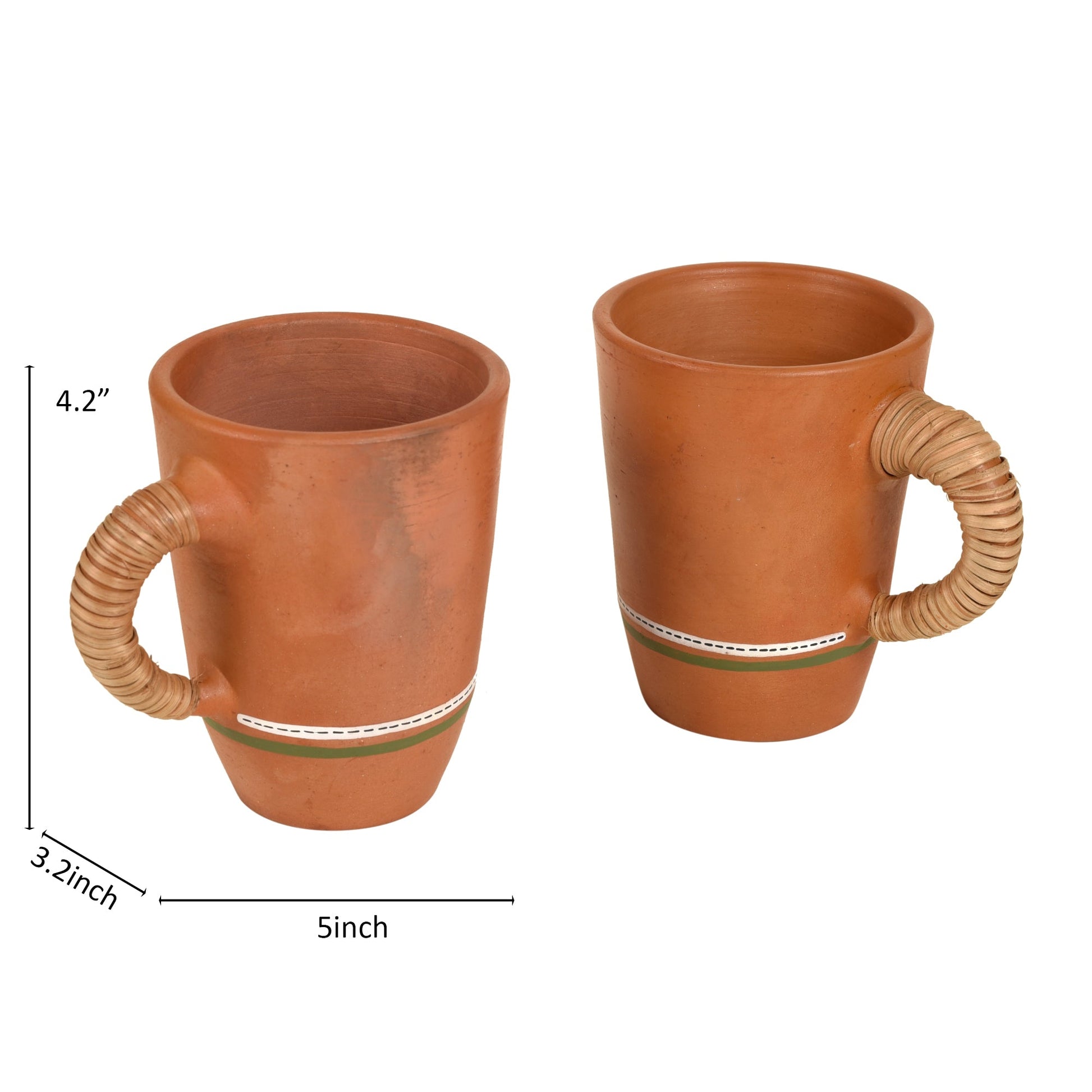 Brown - Knosh-5 Earthen Mugs with Caned Handle (Set of 2)