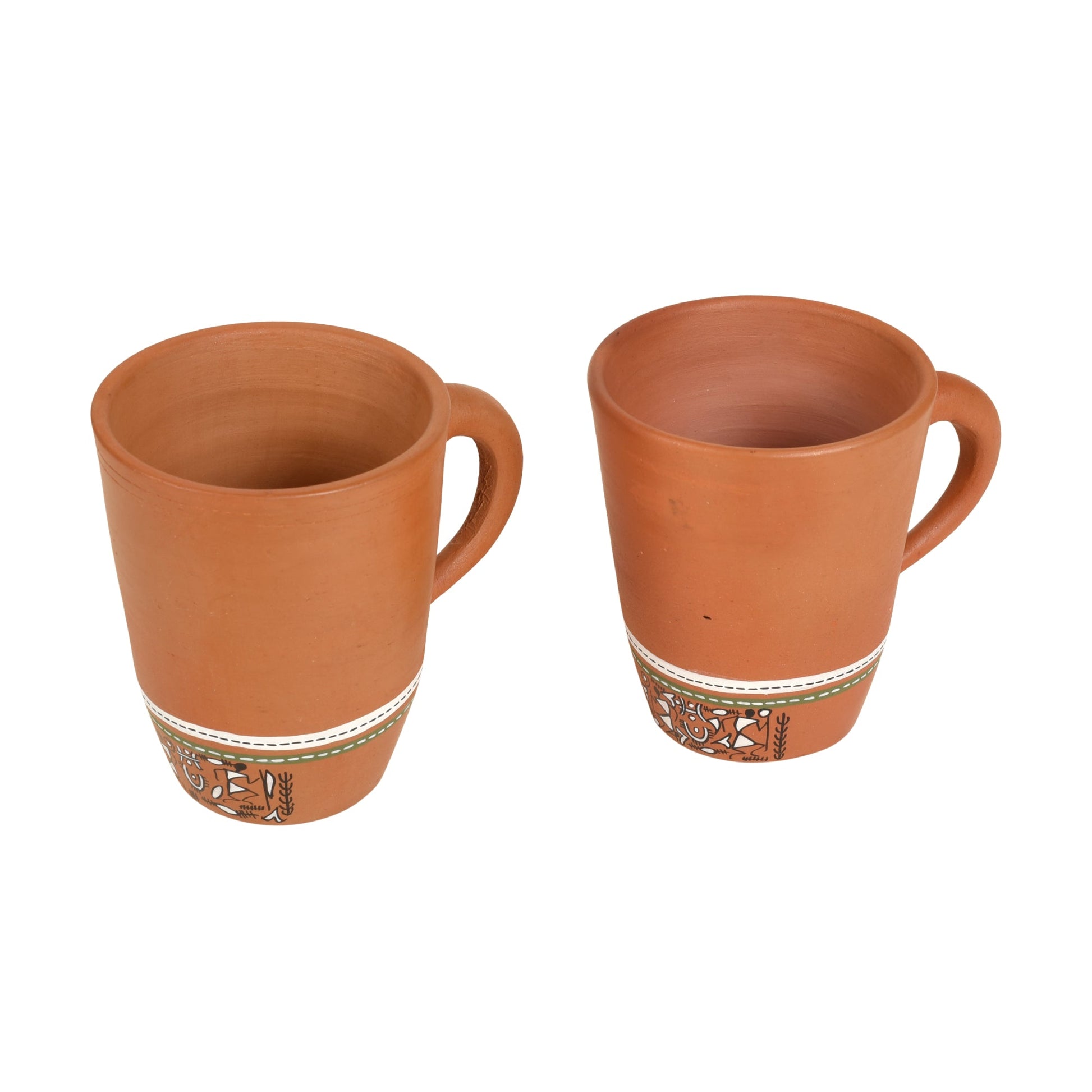 Brown - Knosh-3 Earthen Mugs with Tribal Motifs (Set of 2)