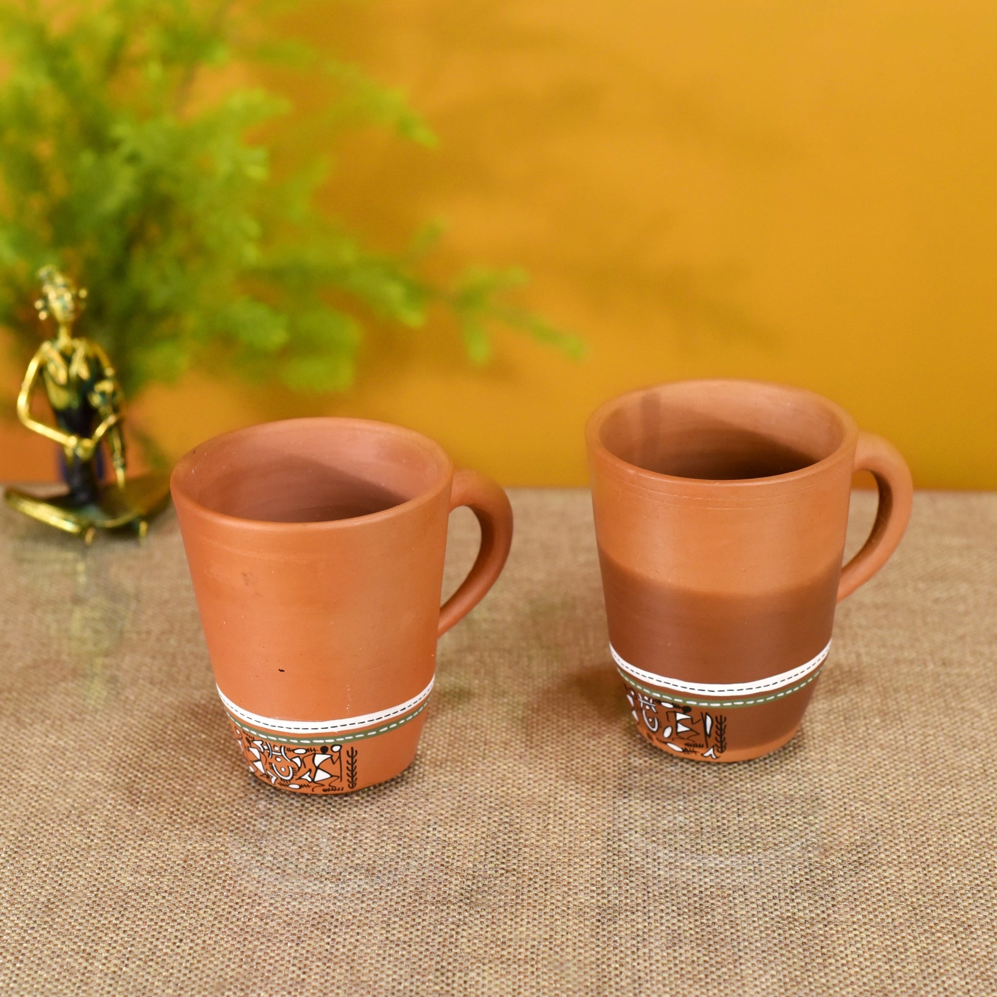 Brown - Knosh-3 Earthen Mugs with Tribal Motifs (Set of 2)