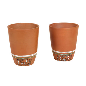 Brown - Knosh-3 Earthen Mugs with Tribal Motifs (Set of 2)