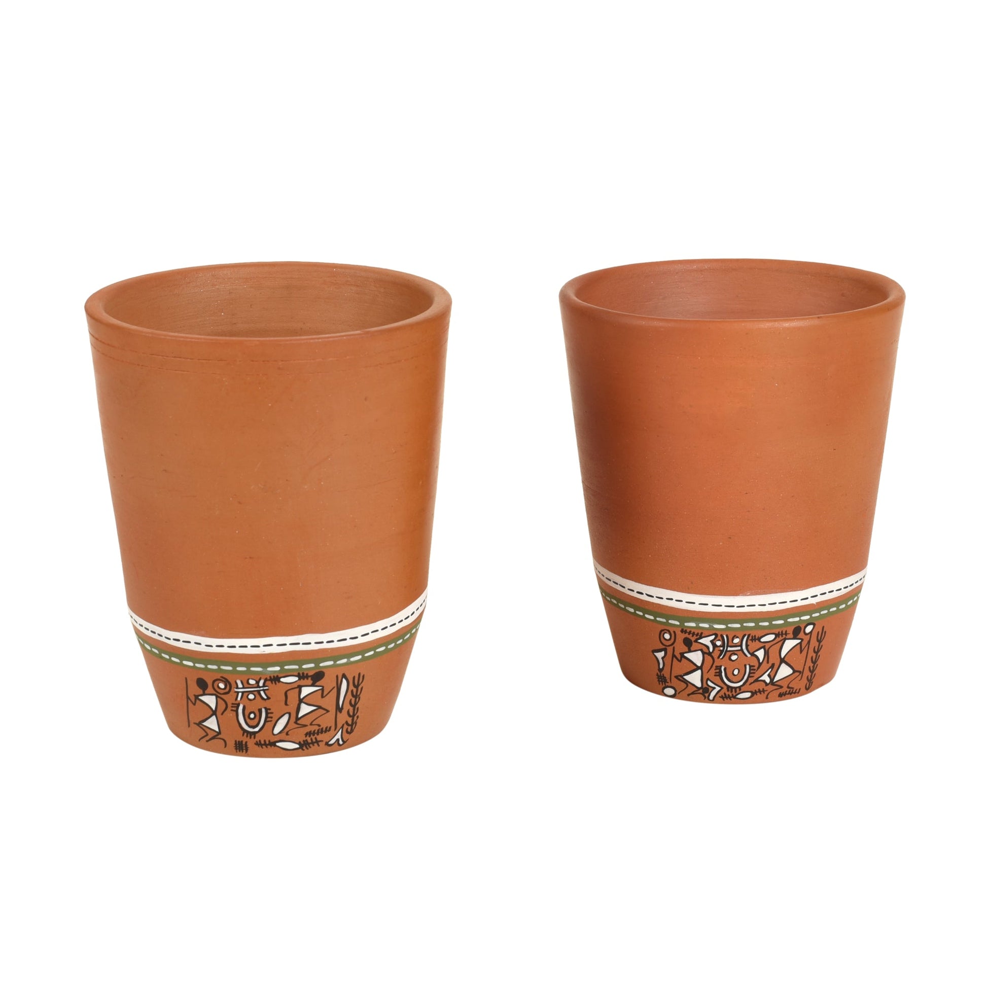 Brown - Knosh-3 Earthen Mugs with Tribal Motifs (Set of 2)