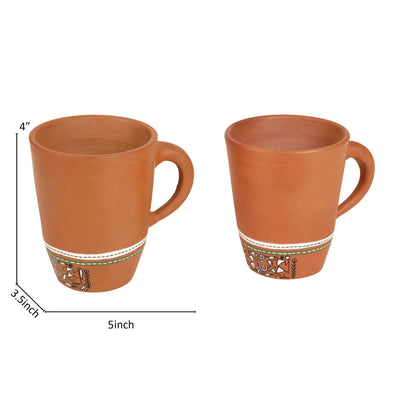 Brown - Knosh-3 Earthen Mugs with Tribal Motifs (Set of 2)