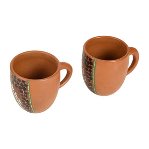 Brown - Knosh-6 Earthen Cups with Tribal Motifs (Set of 2)