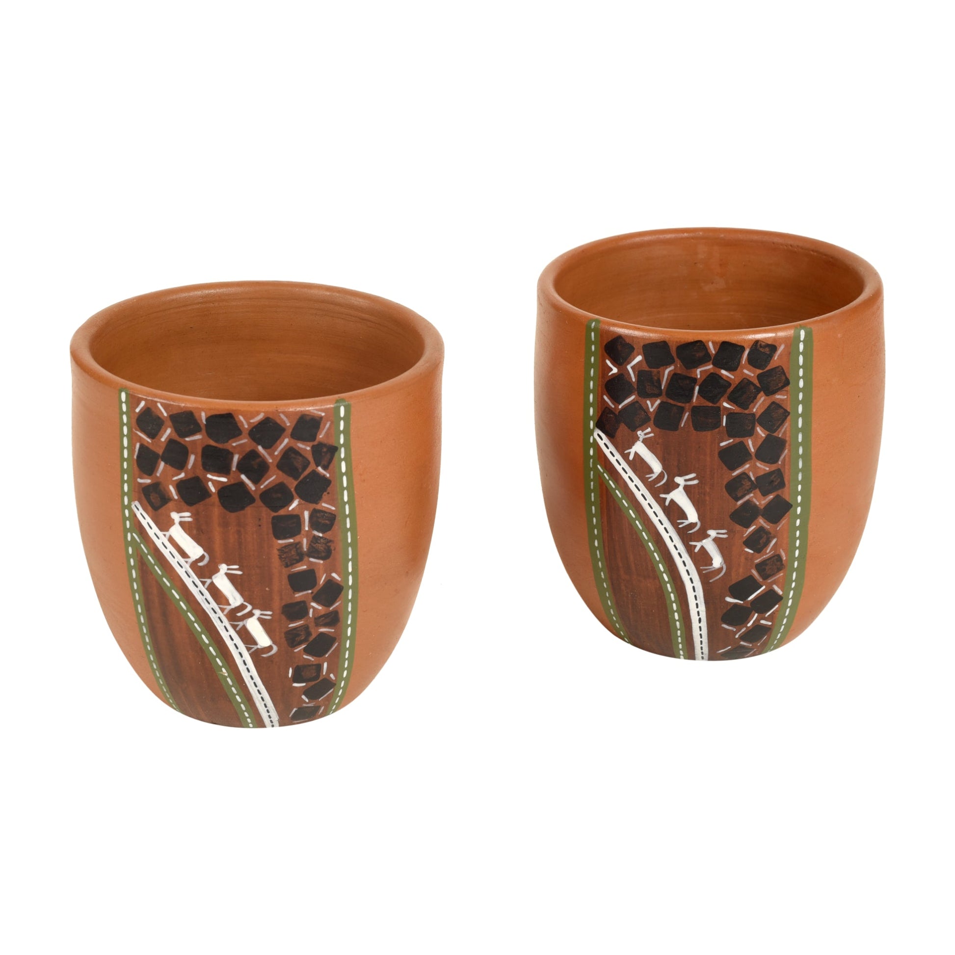 Brown - Knosh-6 Earthen Cups with Tribal Motifs (Set of 2)