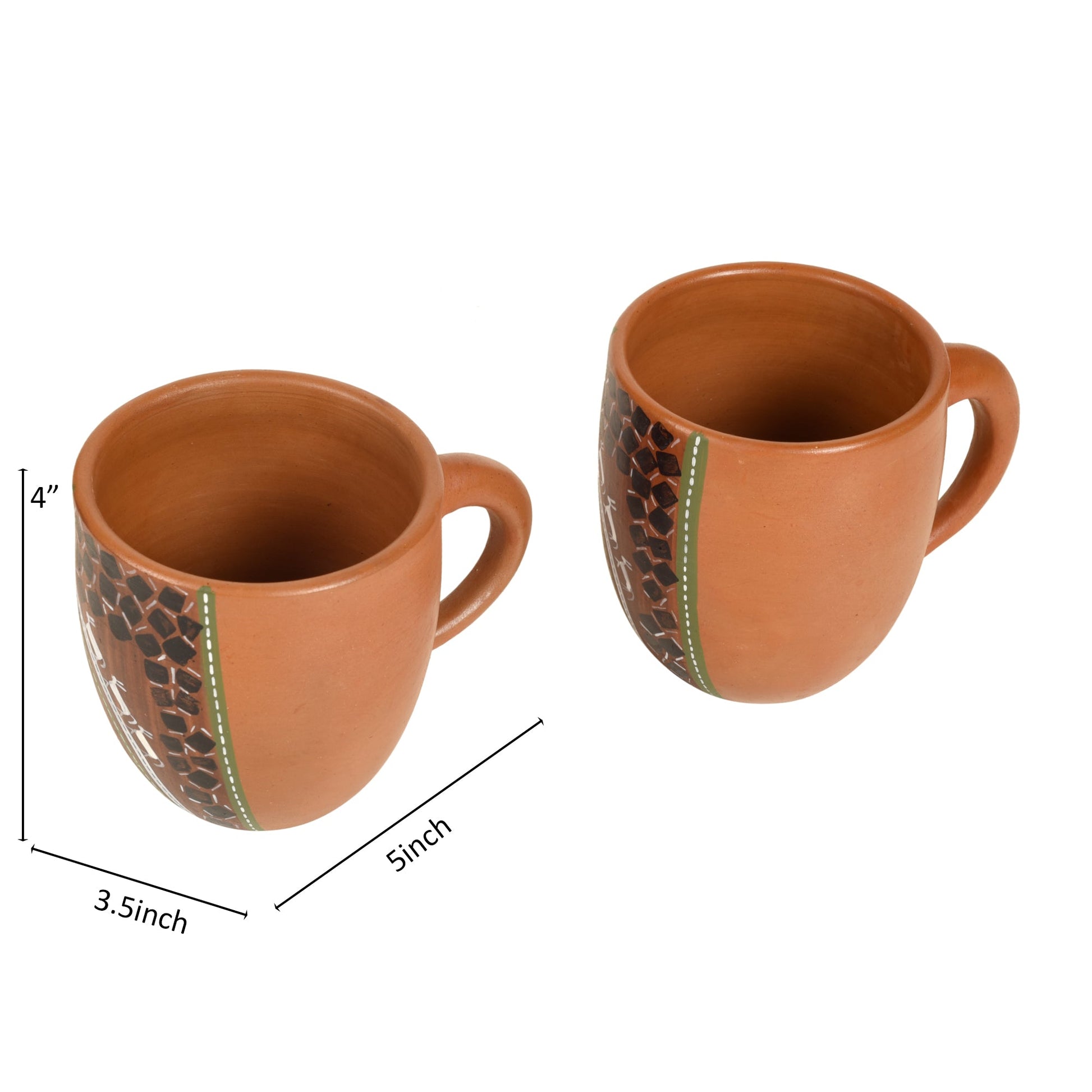 Brown - Knosh-6 Earthen Cups with Tribal Motifs (Set of 2)