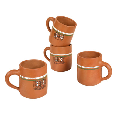 Brown - Knosh-A Earthen Cups with Tribal Motifs (Set of 4)