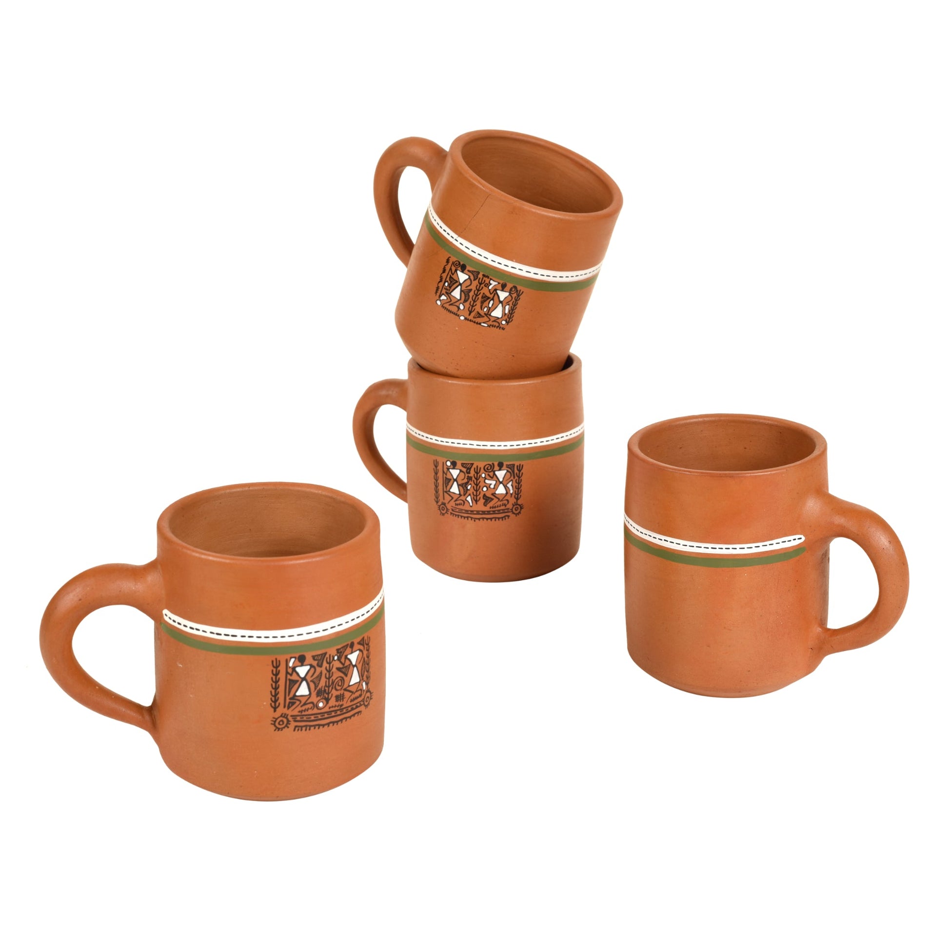 Brown - Knosh-A Earthen Cups with Tribal Motifs (Set of 4)