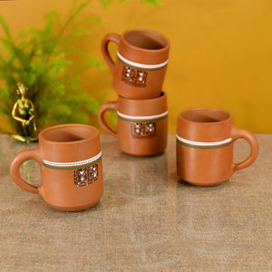 Brown - Knosh-A Earthen Cups with Tribal Motifs (Set of 4)