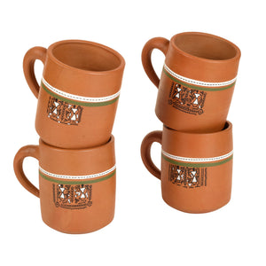 Brown - Knosh-A Earthen Cups with Tribal Motifs (Set of 4)