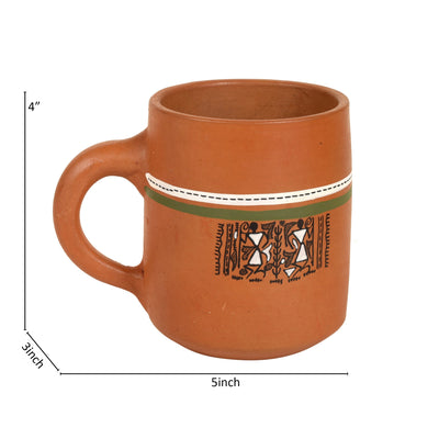 Brown - Knosh-A Earthen Cups with Tribal Motifs (Set of 4)
