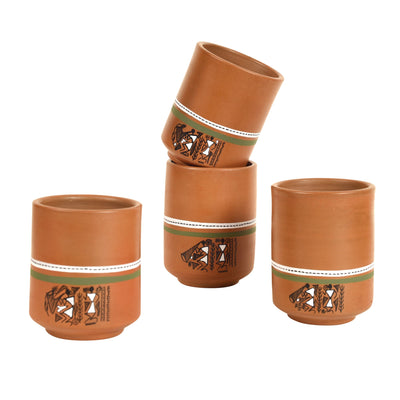 Brown - Knosh-C Earthen Mugs with Tribal Motifs (Set of 4)