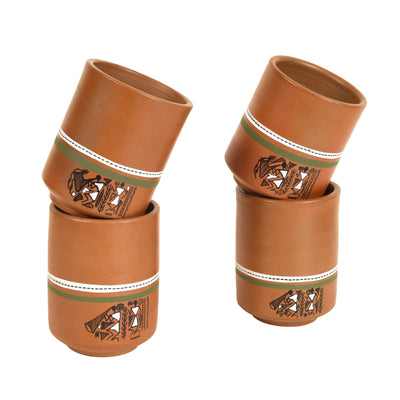 Brown - Knosh-C Earthen Mugs with Tribal Motifs (Set of 4)