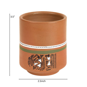 Brown - Knosh-C Earthen Mugs with Tribal Motifs (Set of 4)