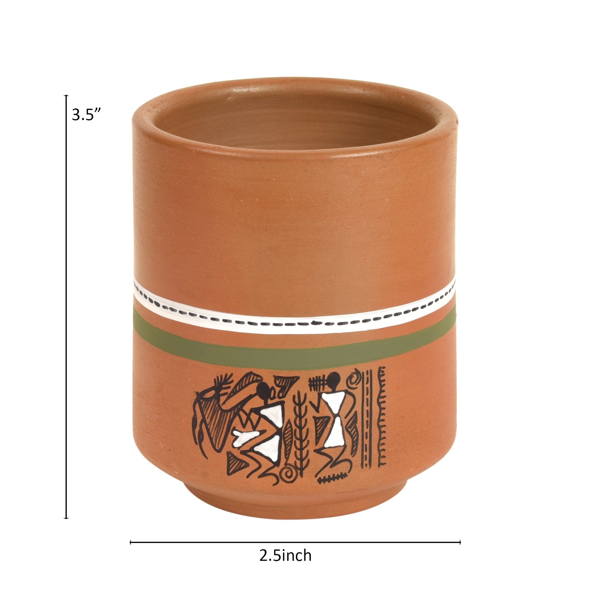 Brown - Knosh-C Earthen Mugs with Tribal Motifs (Set of 4)