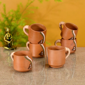 Brown - Knosh-J Earthen Cups with Caned Handle (Set of 6)